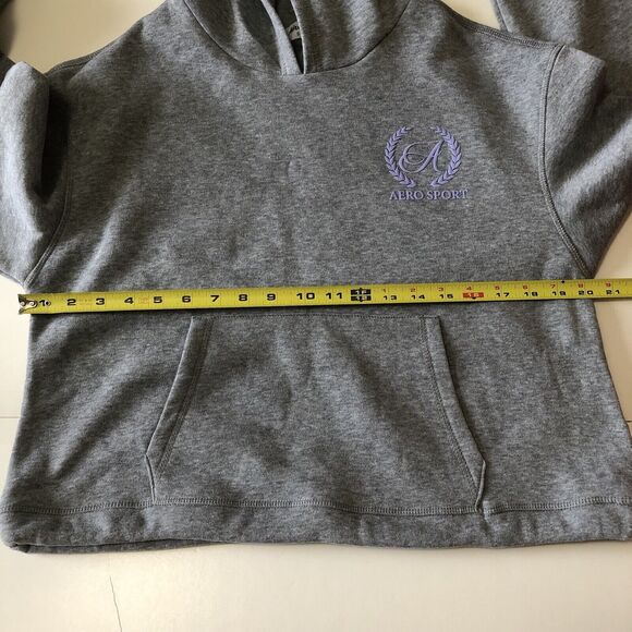 Aeropostale Aero Sport Fleece Crop Hoodie Kangaroo Pocket Drawstring Waist Large - Picture 4 of 13